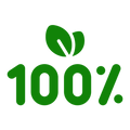 Green '100%' logo with a leaf on a white background