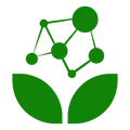 Green network icon with leaves on a white background