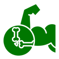 Green wheelchair symbol with a bone inside on a white background