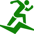 Green icon of a person running on a white background
