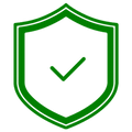 Green shield icon with a check mark on a white background