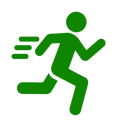 Green icon of a running person on a white background