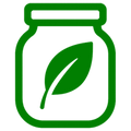 Green icon of a jar with a leaf on a white background