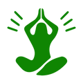 Green silhouette of a person in a yoga pose on a white background