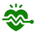 Green logo with wavy lines on a white background