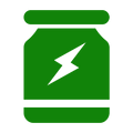 Green container with a white lightning bolt symbol on a white background