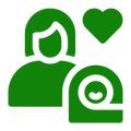 Green icon of a person with a heart and a baby symbol on a white background